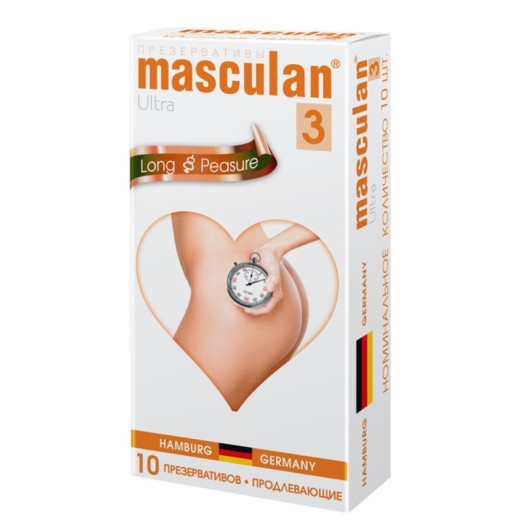 Презервативы Masculan Ultra 3 Long Pleasure с продлевающим эффектом - 10 шт.