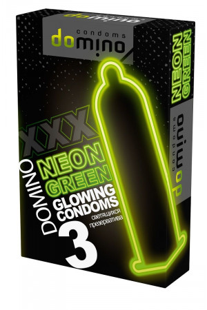 Презервативы DOMINO Neon Green со светящимся в темноте кончиком - 3 шт.