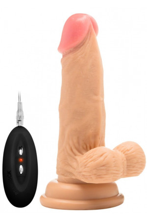 Телесный вибратор-реалистик Vibrating Realistic Cock 6" With Scrotum - 15 см.