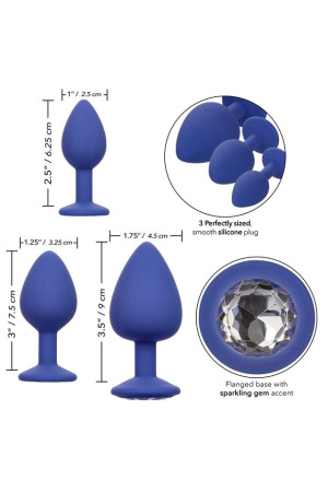 Набор из трёх синих анальных пробок с кристаллом Cheeky Gems