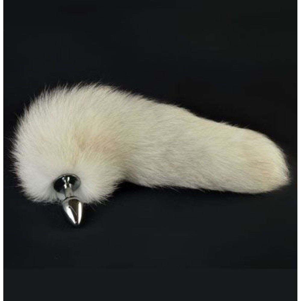 Анальная металлическая пробка с натуральным белым хвостиком Анальная металлическая пробка с натуральным белым хвостиком