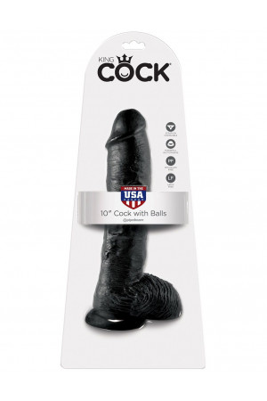 Реалистичный чёрный фаллоимитатор-гигант 10" Cock with Balls - 25,4 см.