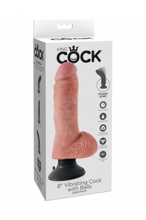 Вибромассажер со съёмной присоской 8" Vibrating Cock with Balls - 20,3 см.