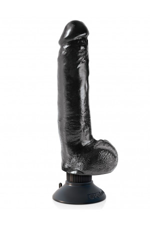 Чёрный виброфаллос со съемной присоской 9" Vibrating Cock with Balls - 22,9 см.